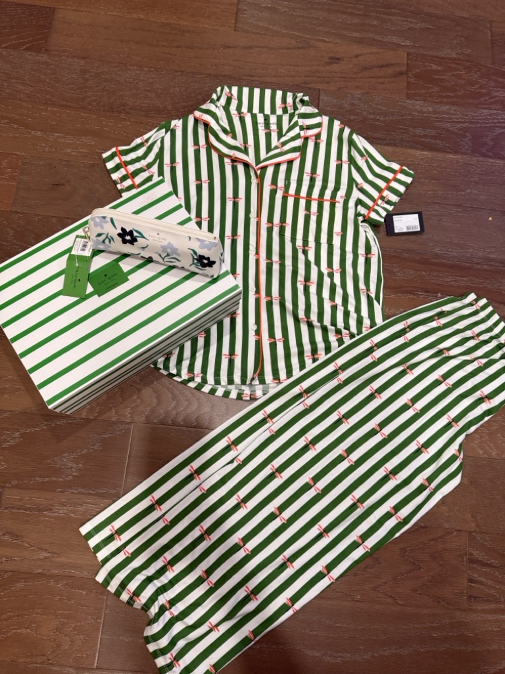 kate spade Green, White & Pink Striped Short-Sleeve Pajama Gift Set - Picture 8 of 8